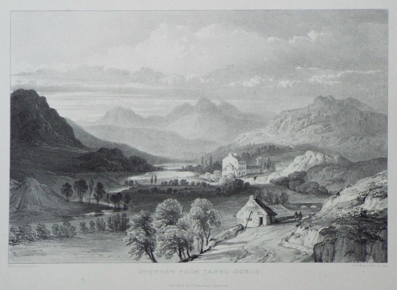 Lithograph - Snowdon from Capel Curig. - Haghe