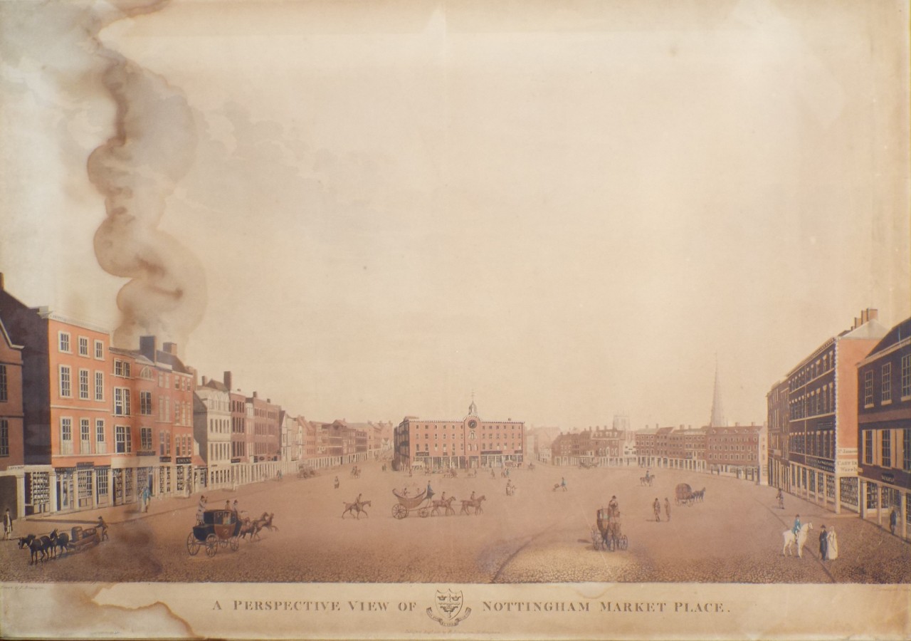 Aquatint - Perspective View of Nottingham Market Place - Cartwright