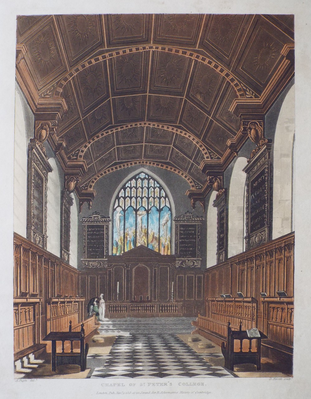 Aquatint - Chapel of St. Peter's College. - Havell