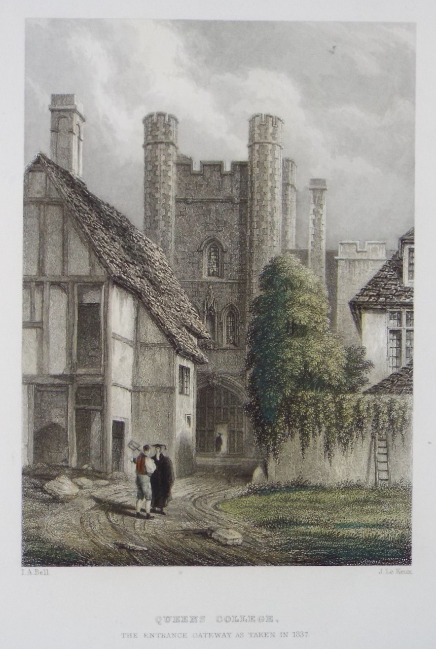 Print - Queens College. The Entrance Gateway as taken in 1837. - Le