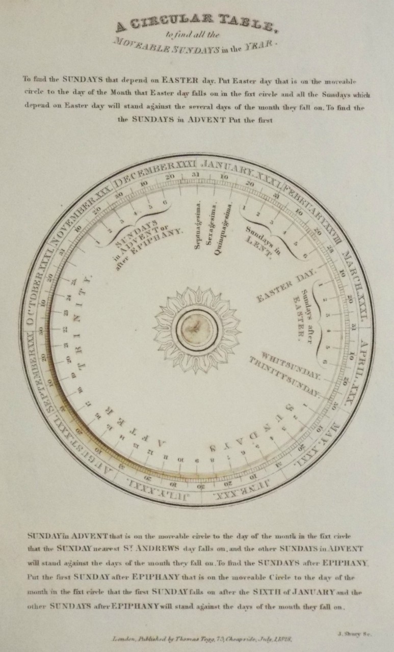 Print - A Circular Table to find all the Moveable Sundays in the Year - Shury