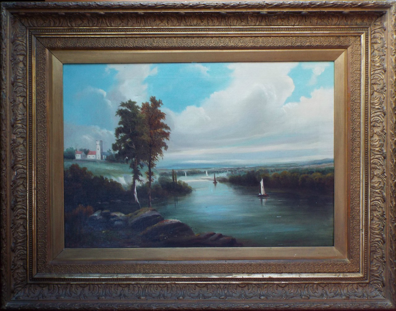 Oil on canvas - River landscape