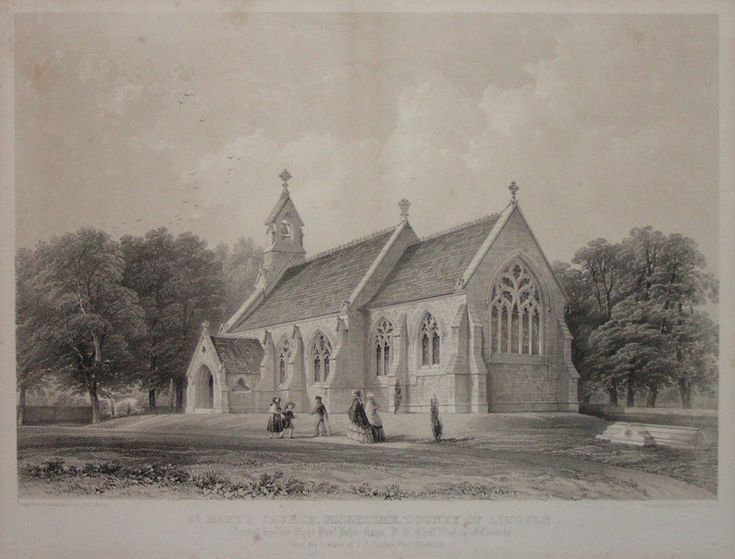 Lithograph - St. Mary's Church, Riseholme, County of Lincoln. Erected by the Right Revd. John Kaye D.D. Lord Bishop of Lincoln from the designs of S.S.Truton Esqre. Architect