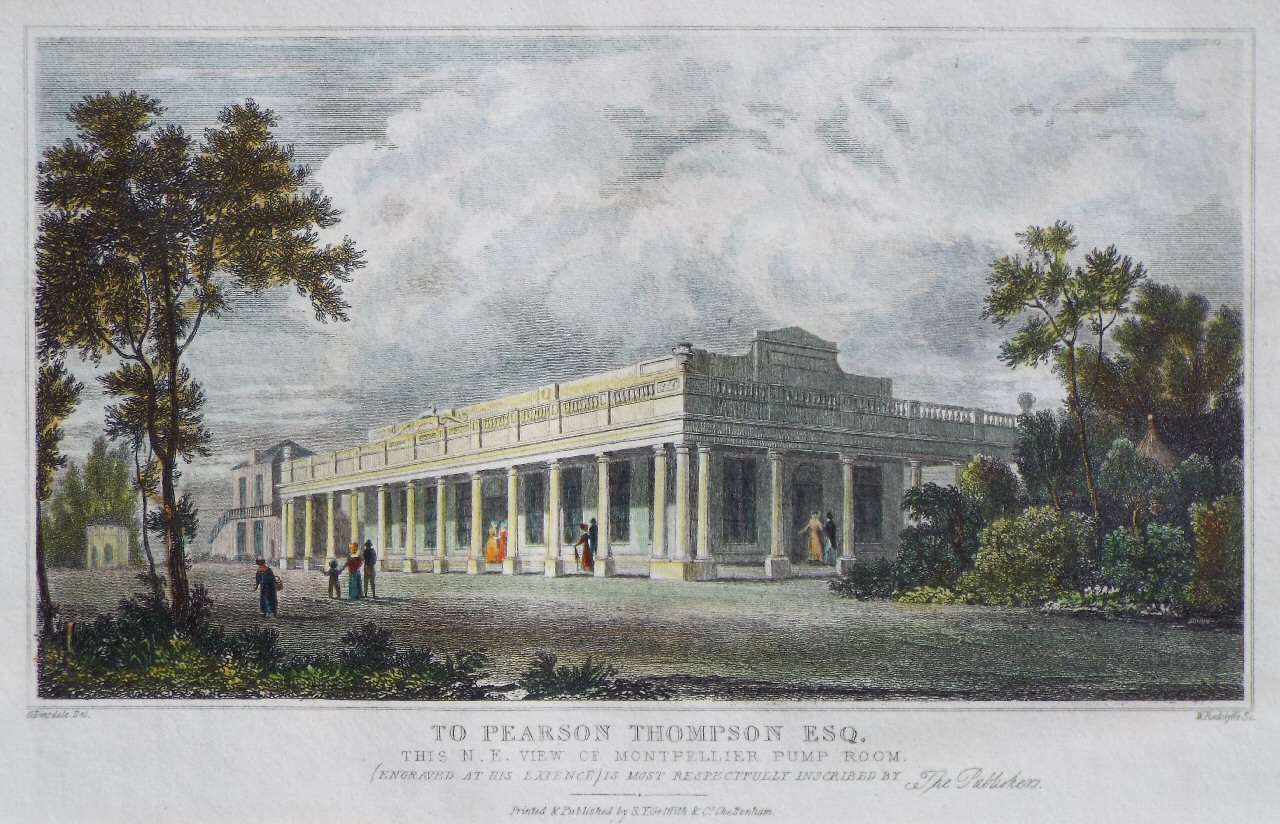Print - To Pearson Thompson Esq. this N.E. View of Montpellier Pump Room (engraved at his expence) is Most Respectfully Inscribed by The Publishers. - Radclyffe