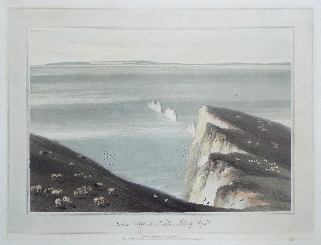 Aquatint - Needles Cliff, & Needles, Isle of Wight. - Daniell