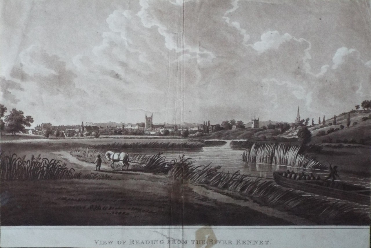 Aquatint - View of Reading from the River Kennet.