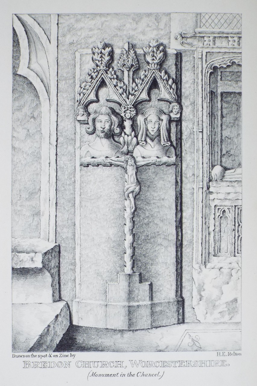 Zinc Lithograph - Bredon Church, Worcestershire. (Monument in the Chancel.) - Relton