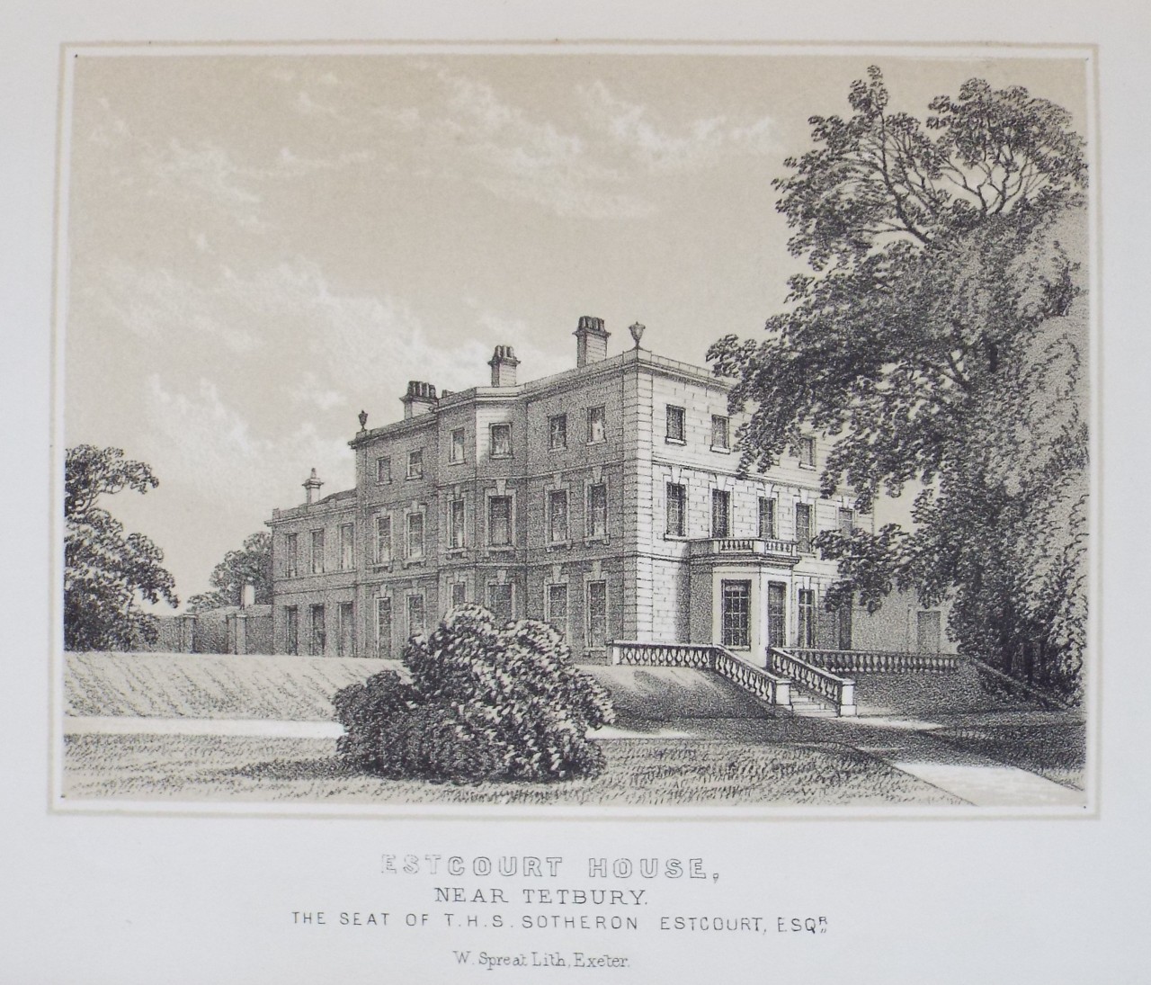 Lithograph - Estcourt House, near Tetbury. The Seat of T. H. S. Sotheron Estcourt, Esqr. - Spreat