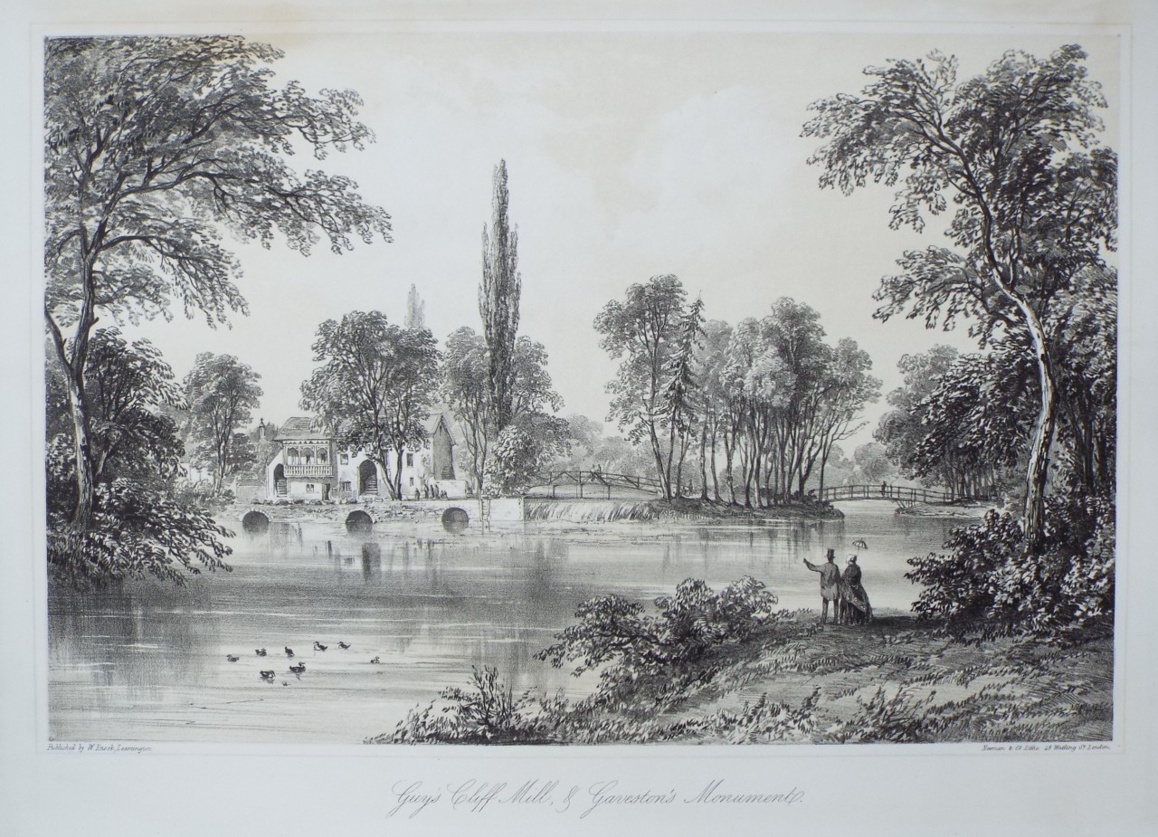 Lithograph - Guy's Cliff Mill, & Gaveston's Monument. - Newman