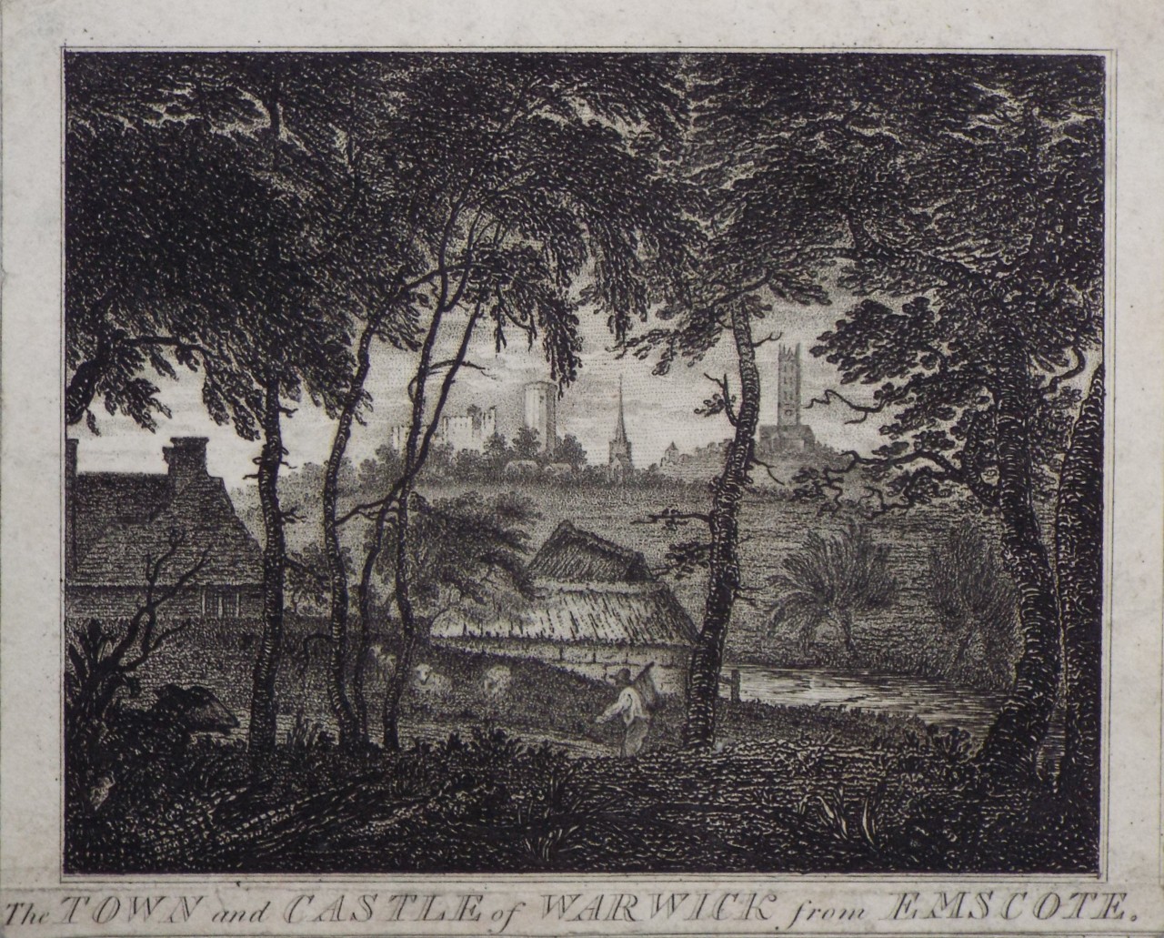 Print - The Town and Castle of Warwick from Emscote.