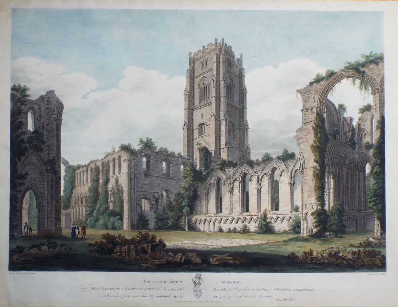 Aquatint - Fountains - Abbey in Yorkshire. - Reeve
