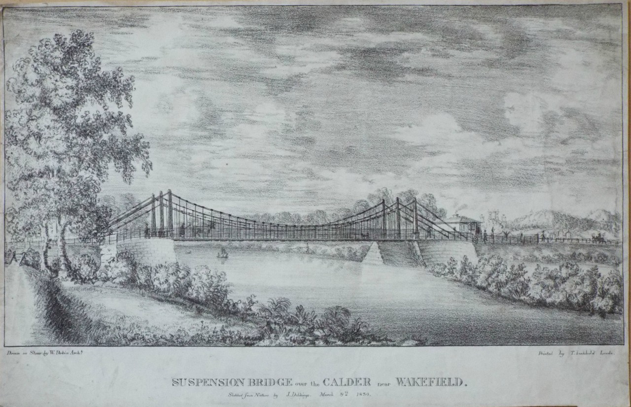 Lithograph - Suspension Bridge over the CALDER near Wakefield. - Perkin