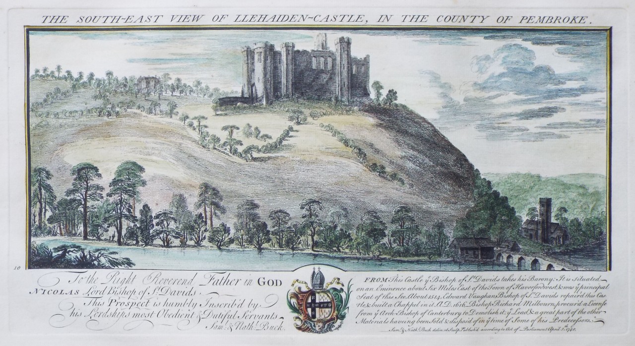 Print - Thw South-East View of Llehaiden-Castle, in the County of Pembroke. - Buck