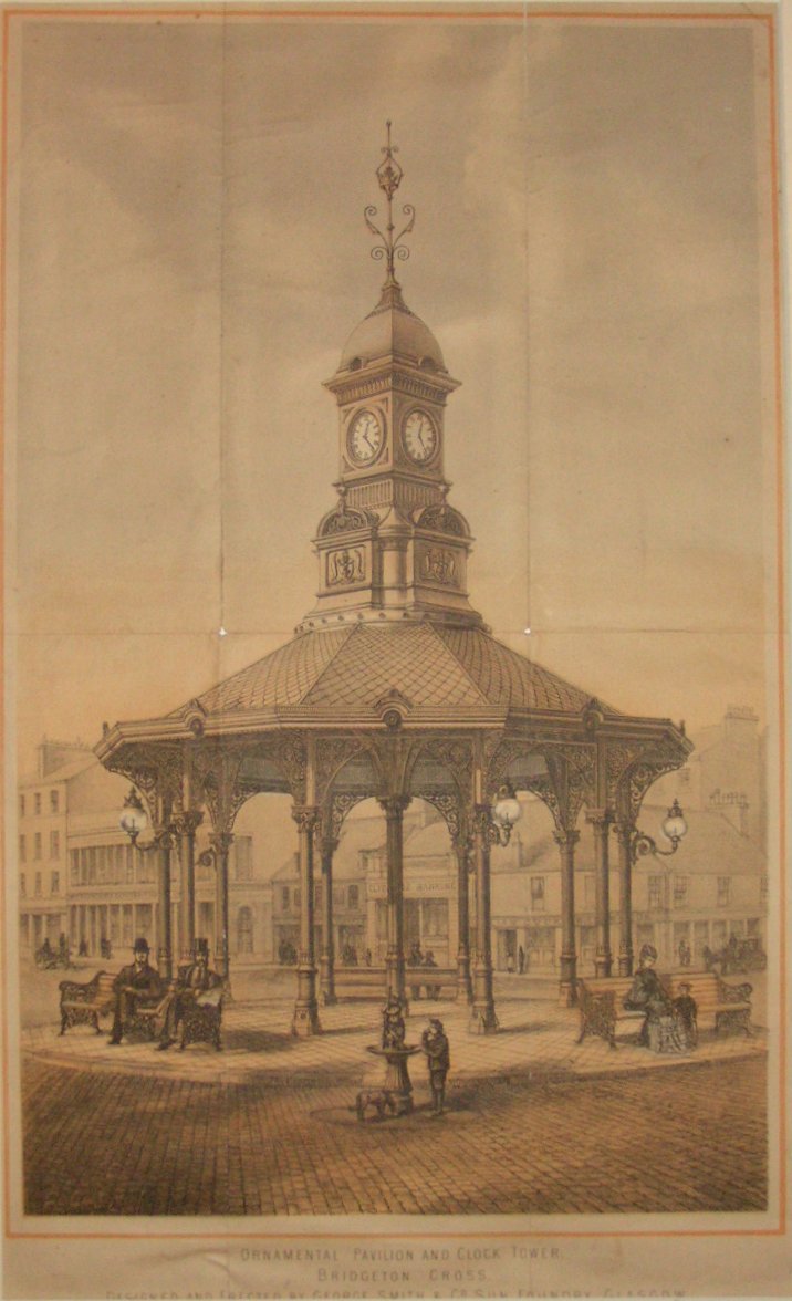 Lithograph - Ornamental Pavillion and Clock Tower, Bridgeton Cross
