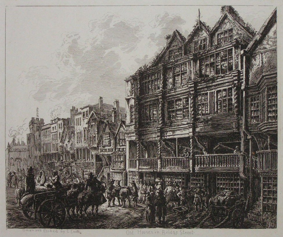 Etching - Old Houses in Bridge Street - Cuitt