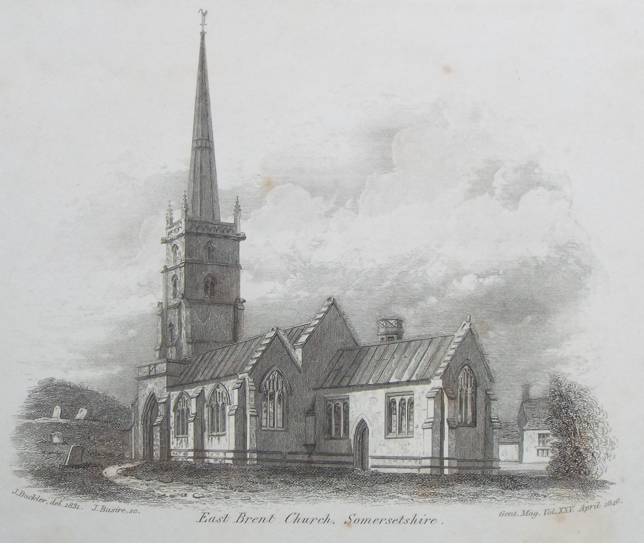 Print - East Brent Church, Somersetshire. - Basire