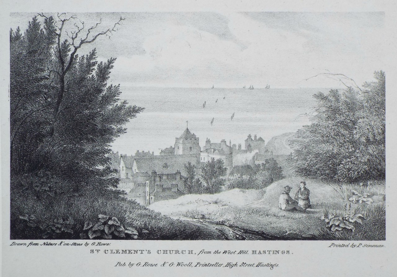 Lithograph - St. Clement's Church, from the West Hill, Hastings. - Rowe