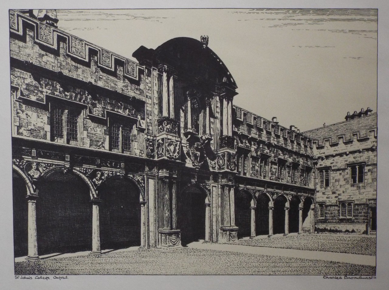 Etching - St. John's College, Oxford. - Broadhurst