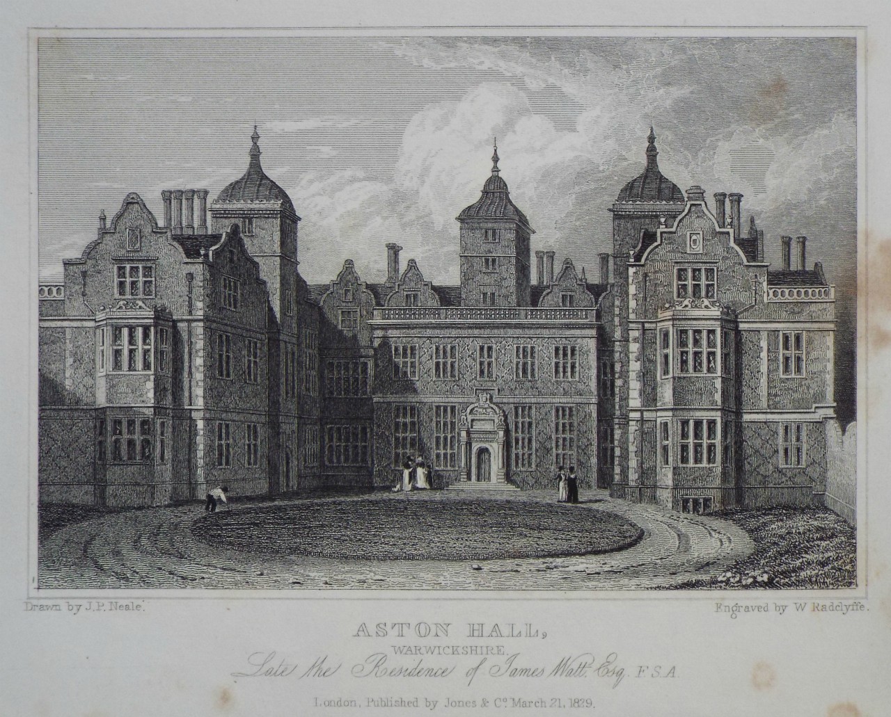 Print - Aston Hall, Warwickshire. Late the Residence of James Watt, Esq. F.S.A. - Radclyffe