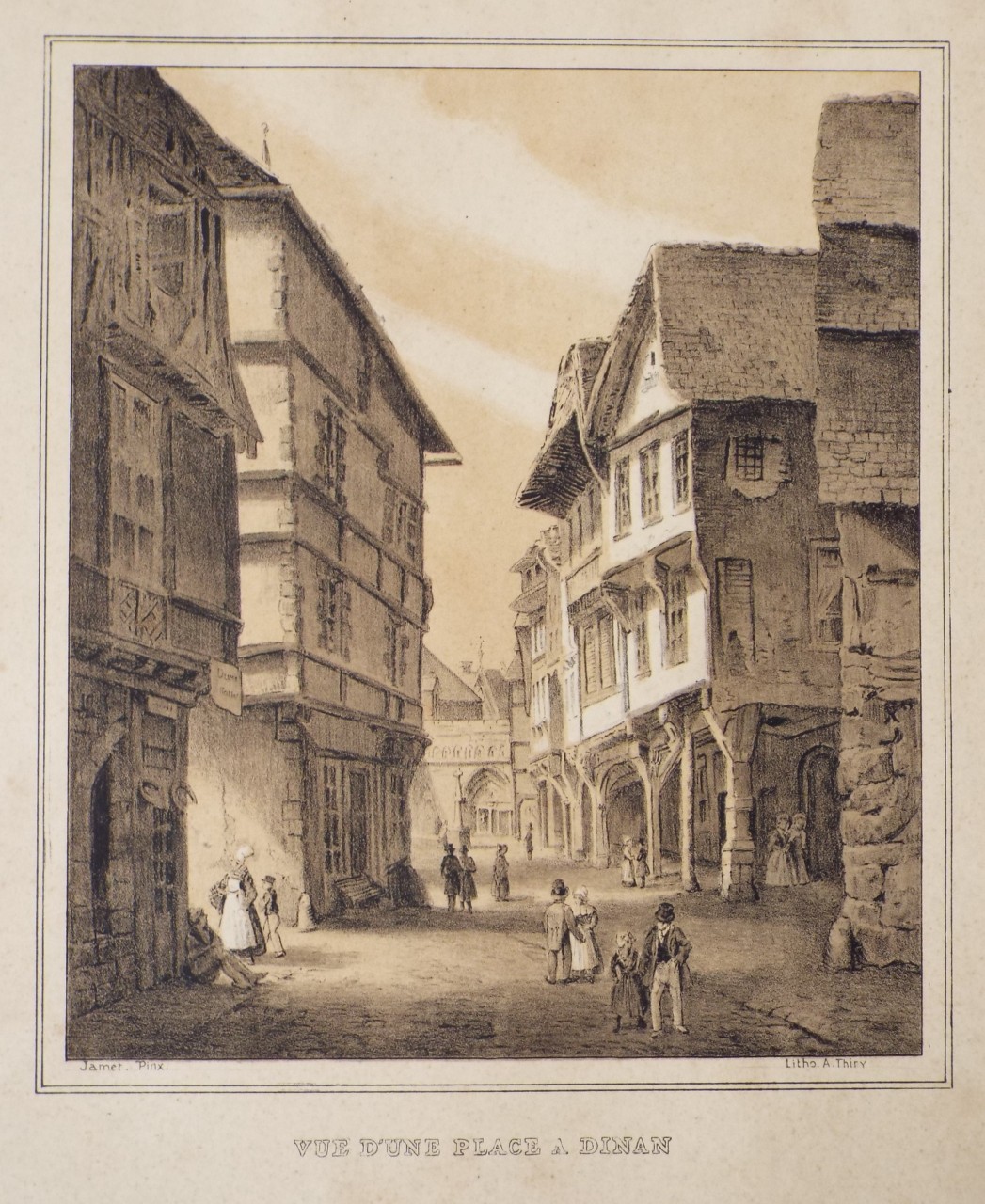 Lithograph - Vue d'une Place a Dinan - Thiry