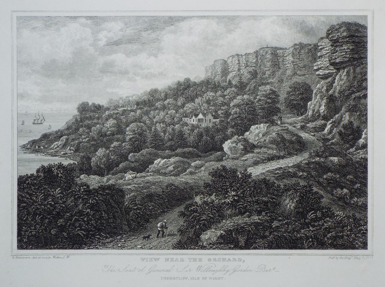 Print - View near the Orchard, The Seat of General Sir Willoughby Gordon Bart - Undercliff, Isle of Wight - Brannon