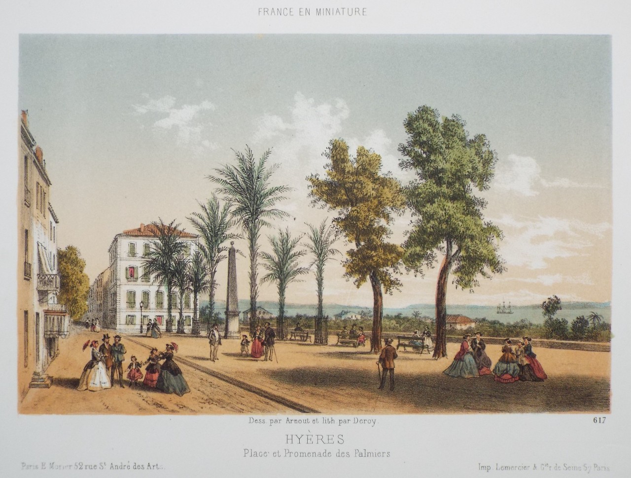 Lithograph - Hyeres. Place et Promenade des Palmiers - 