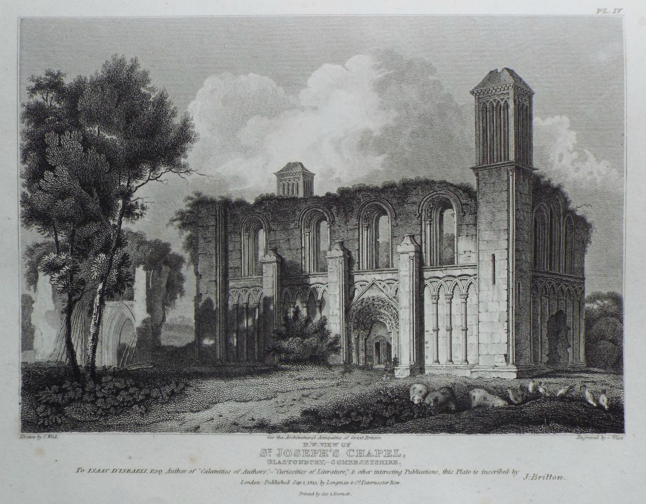 Print - N. W. View of St. Joseph's Chapel, Glastonbury, Somersetshire. - 