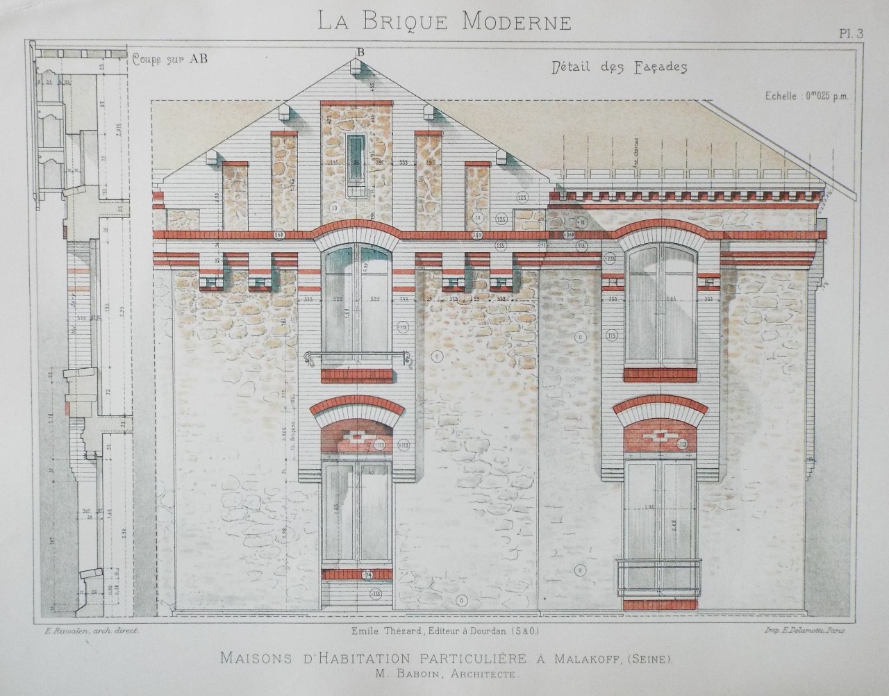 Chromo-lithograph - Maisons d'Habitation Particuliere a Malakoff, (Seine). M. Babouin, Architecte.
