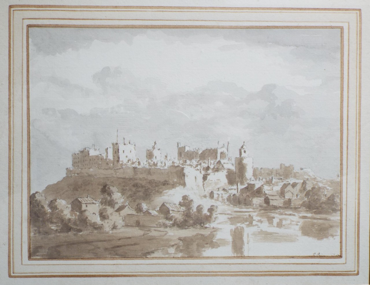 Ink & grey wash - Windsor Castle from the Thames