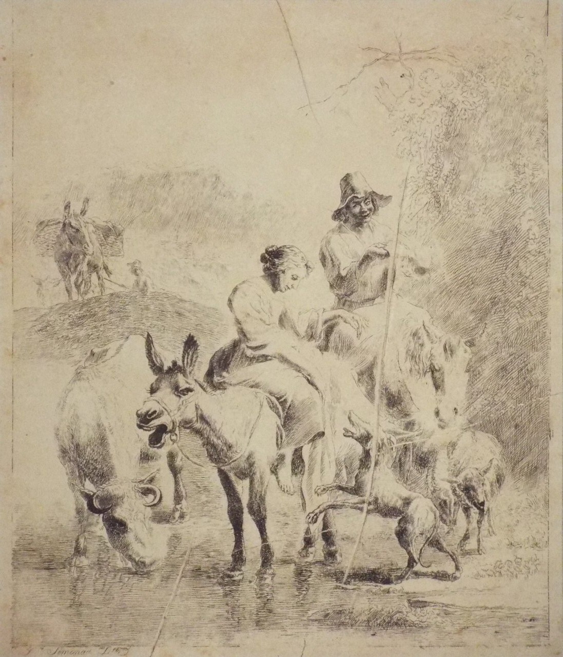 Etching - Shepherdess on a Donkey - 