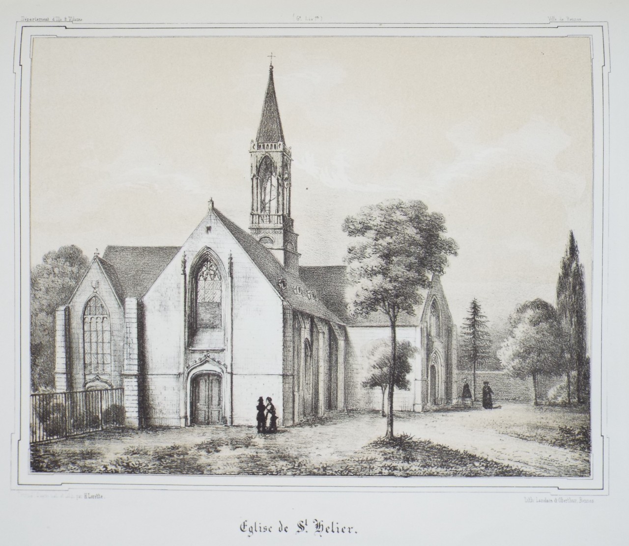 Lithograph - Eglise de St. Helier. - Lorette