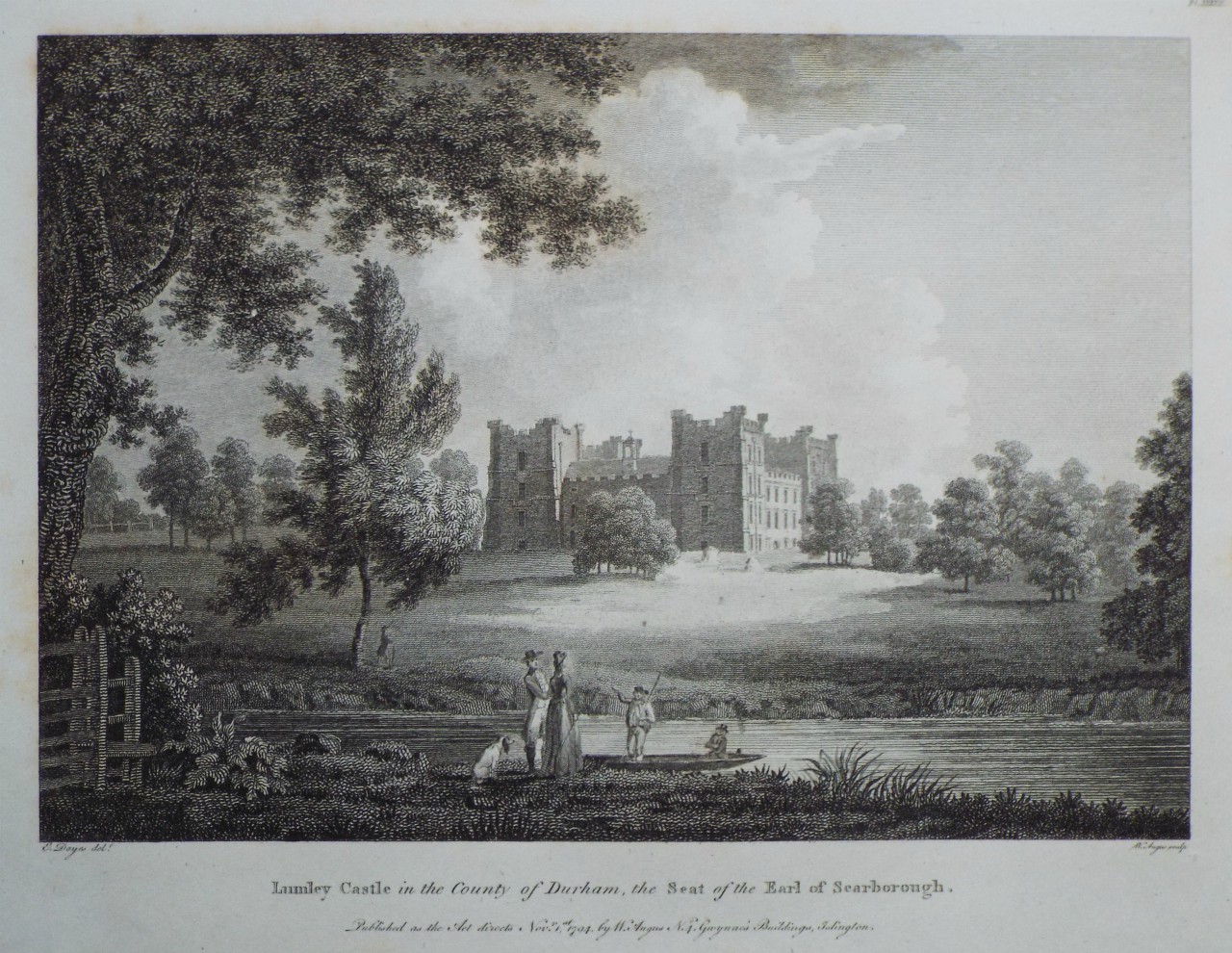 Print - Lumley Castle in the County of Durham, the Seat of the Earl of Scarborough. - Angus