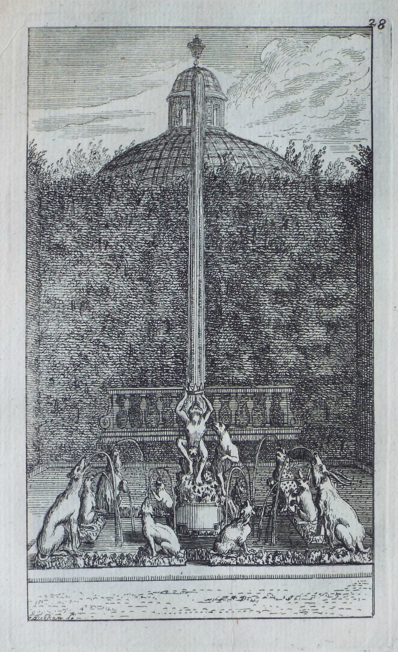 Print - The Ape and the Fox Fountain in the Labyrinth of Versailles - Bickham
