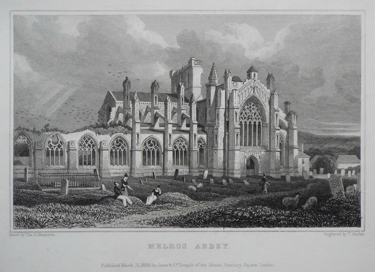 Print - Melros Abbey. - Barber