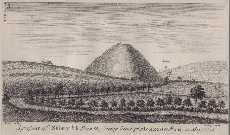 Print - A prospect of Silbury hill from the spring head of the Kennet River 13 May 1724 - 