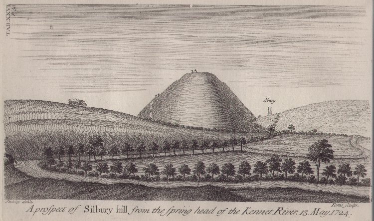 Print - A prospect of Silbury hill from the spring head of the Kennet River 13 May 1724 - 