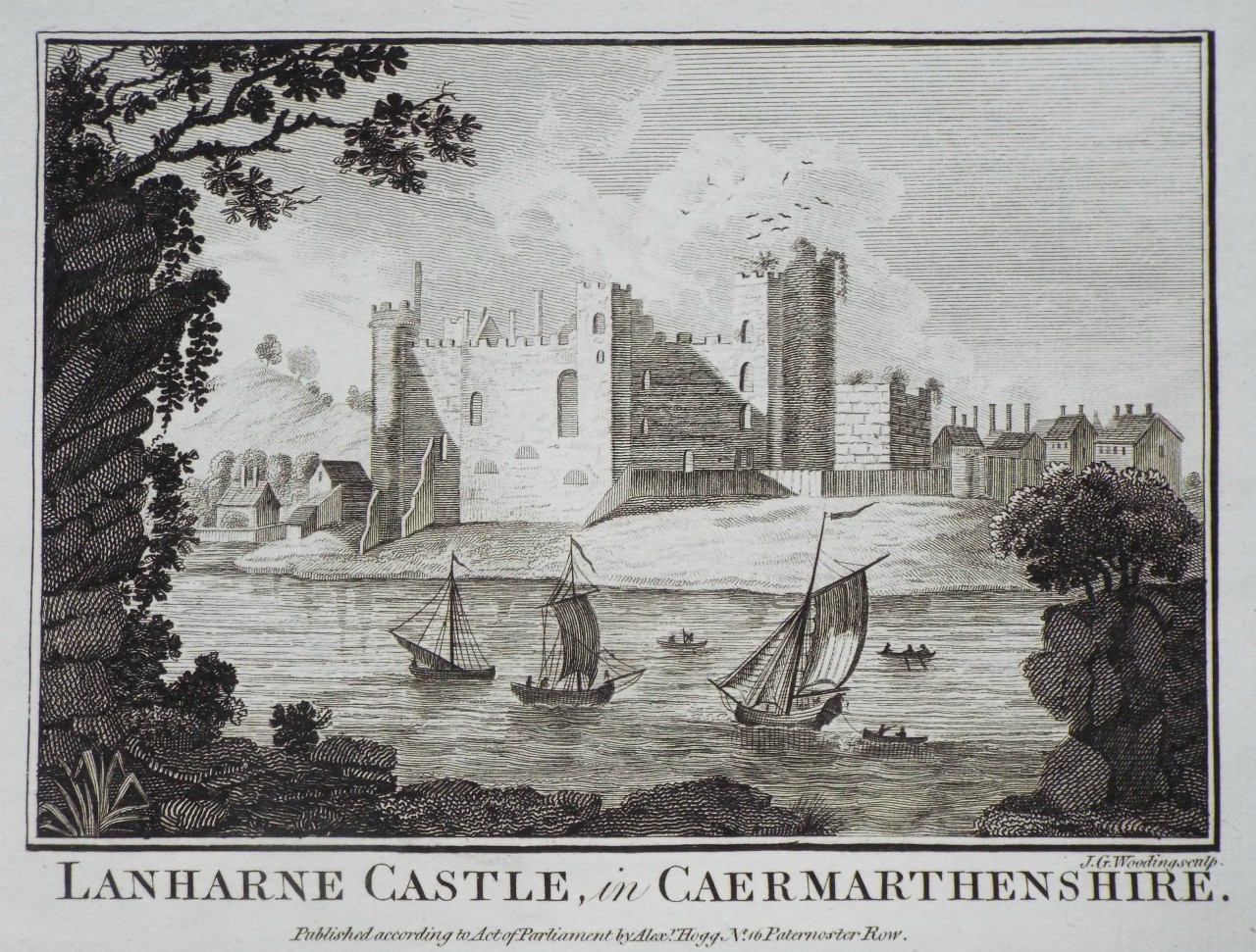 Print - Lanharne Castle, in Caermarthenshire. - Wooding