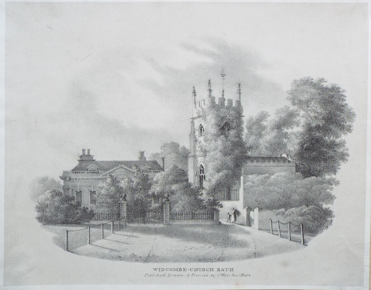 Lithograph - Widcombe-Church, Bath. - West