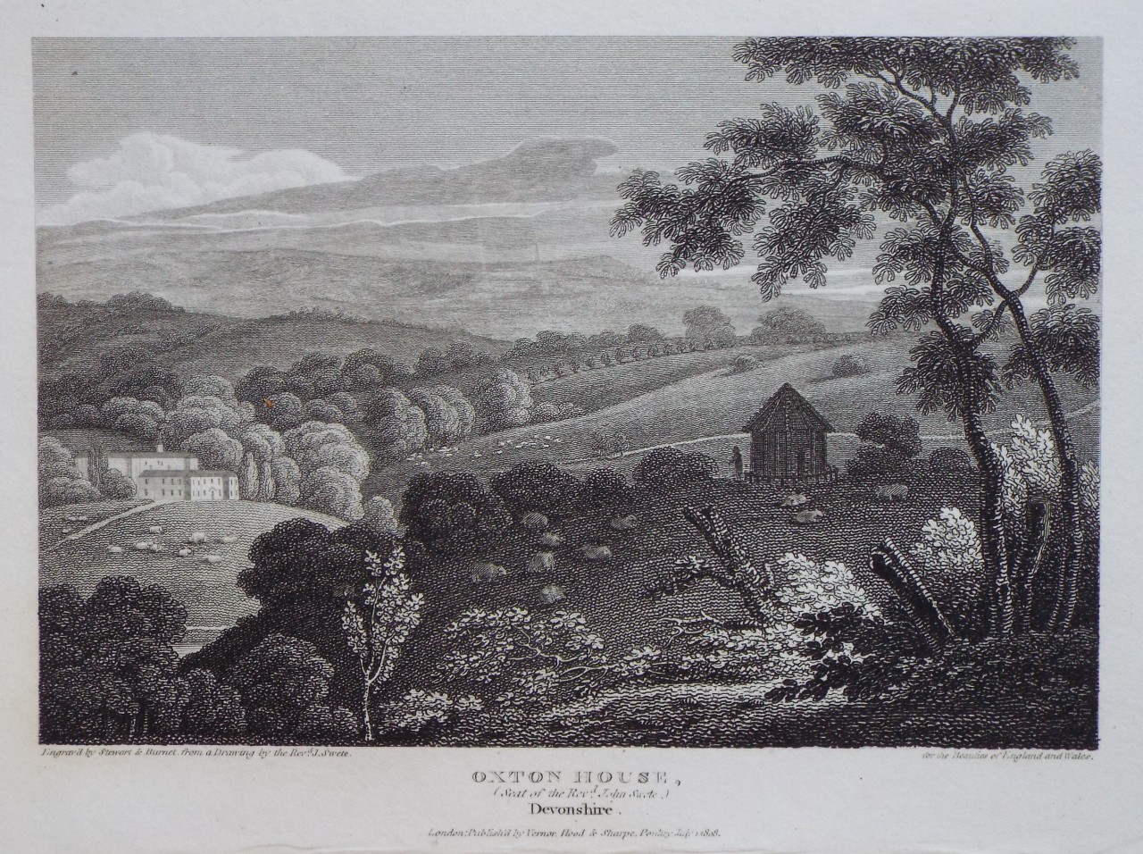 Print - Oxton House, (Seat of the Revd. John Swete.) Devonshire - Stewart