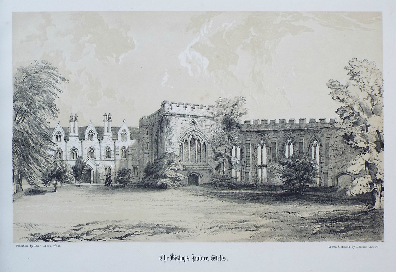 Lithograph - The Bishops Palace, Wells. - Rowe