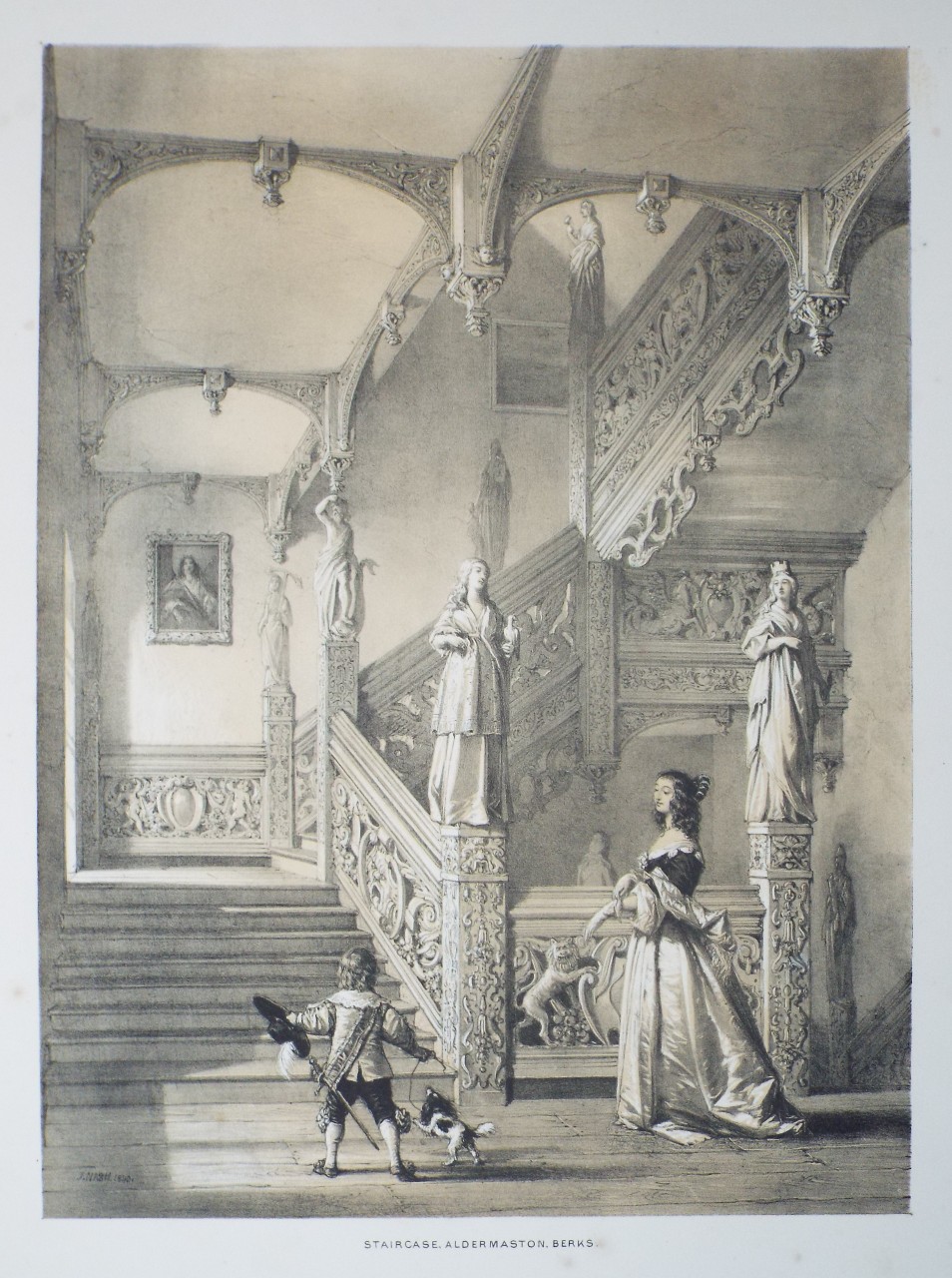 Lithograph - Staircase, Aldermaston, Berks. - Nash