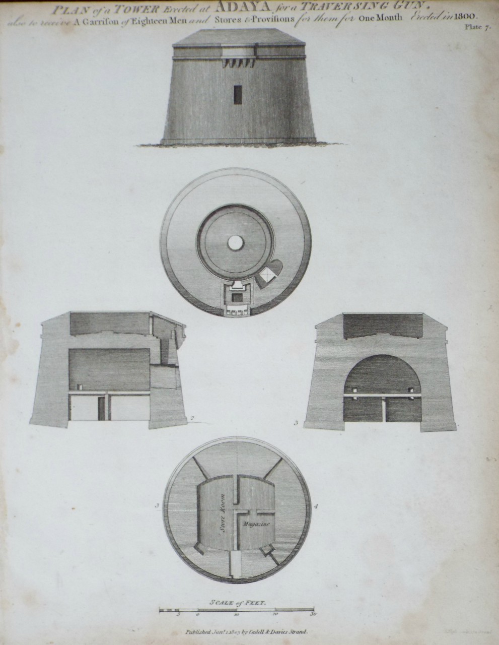 Print - Plan of a Tower Erected at Adaya for a Traversing Gun. - Neele