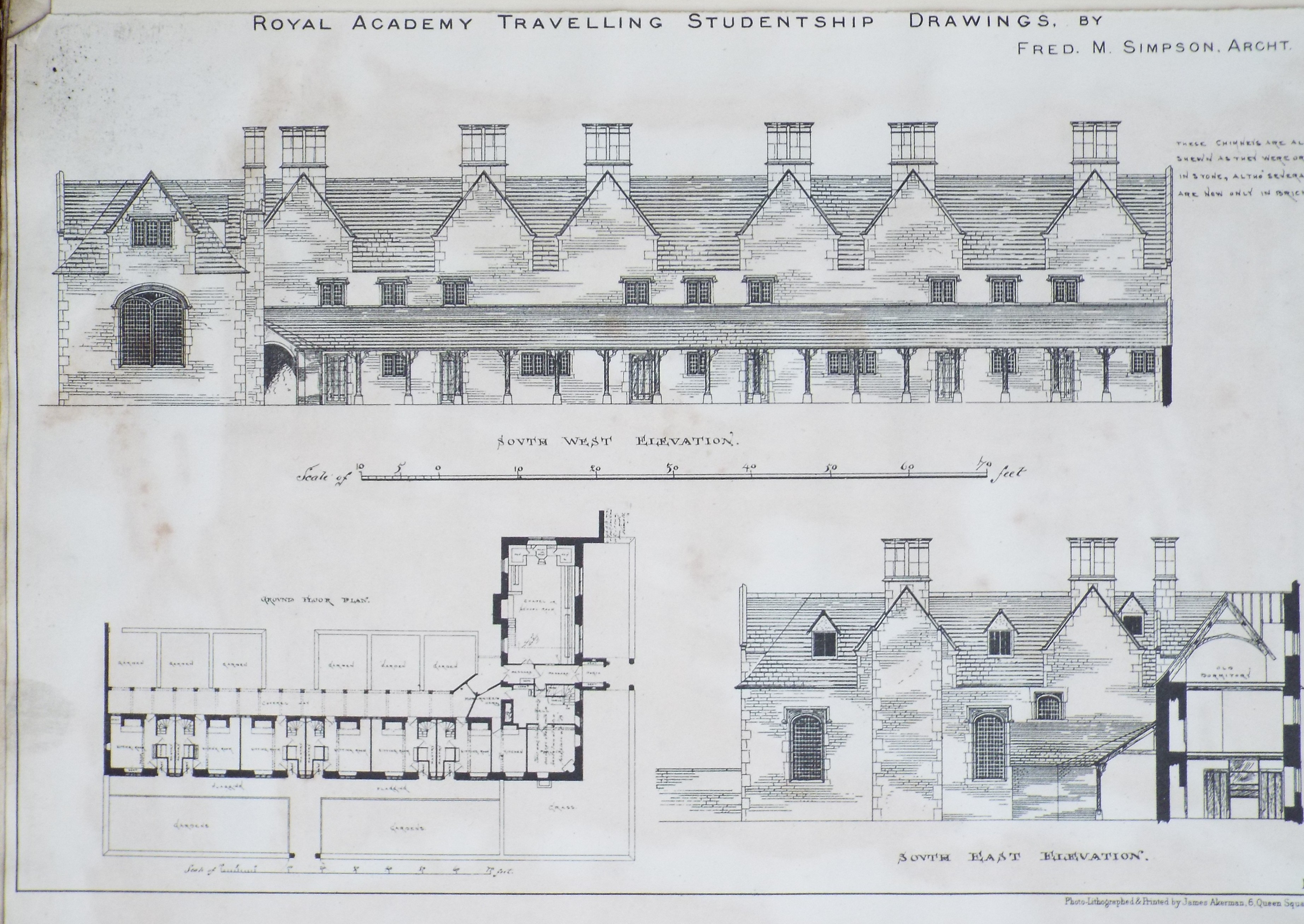 Photo-lithograph - (Hungerford Almshouses). Royal Accademy Travelling Studentship Drawings.