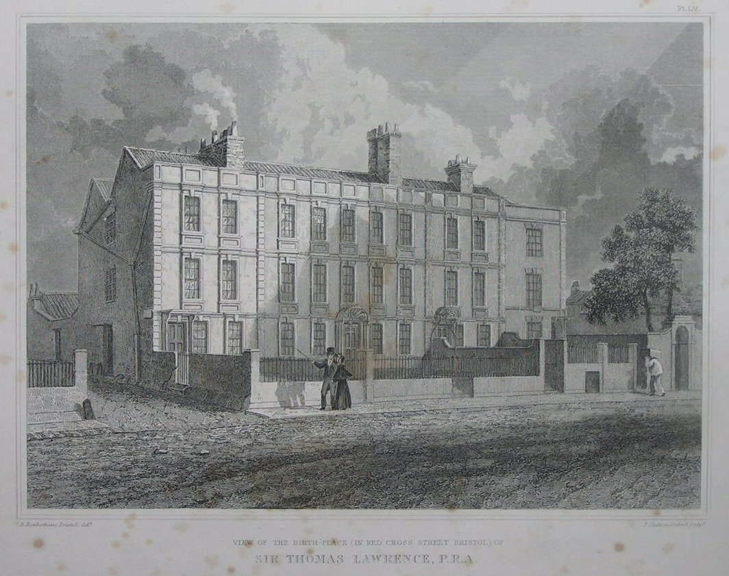 Etching - View of the Birth-Place (in Red Cross Street Bristol) of Sir Thomas Lawrence, P.R.A. - Skelton