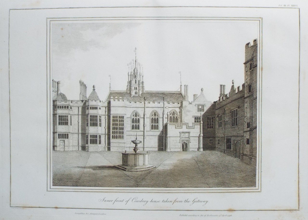 Print - Inner Court of Cowdray-house, taken from the Gateway. - Basire