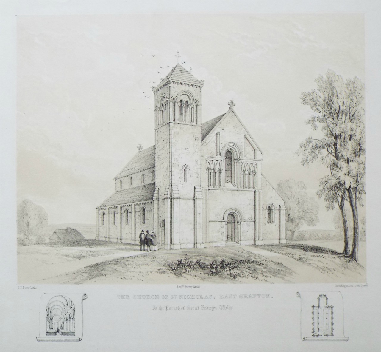 Lithograph - The Church of St. Nicholas, East Grafton, in the Parish of Great Bedwyn, Wilts.