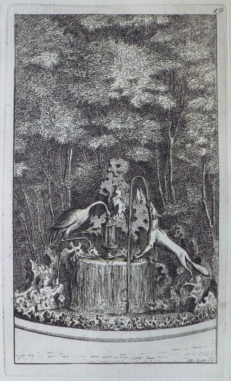 Print - The Fox and the Stork Fountain in the Labyrinth of Versailles - Bickham