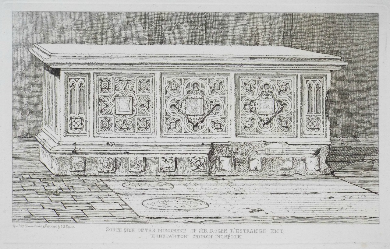 Etching - South Side of the Monument of Sir Roger L'Estrange Knt Hunstanton Church Norfolk - Cotman