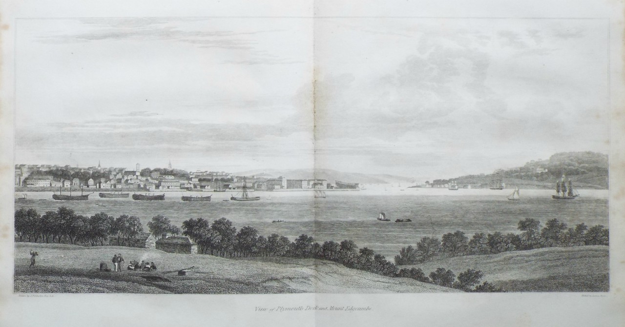 Print - View of Plymouth Dock and Mount Edgcumbe. - Byrne