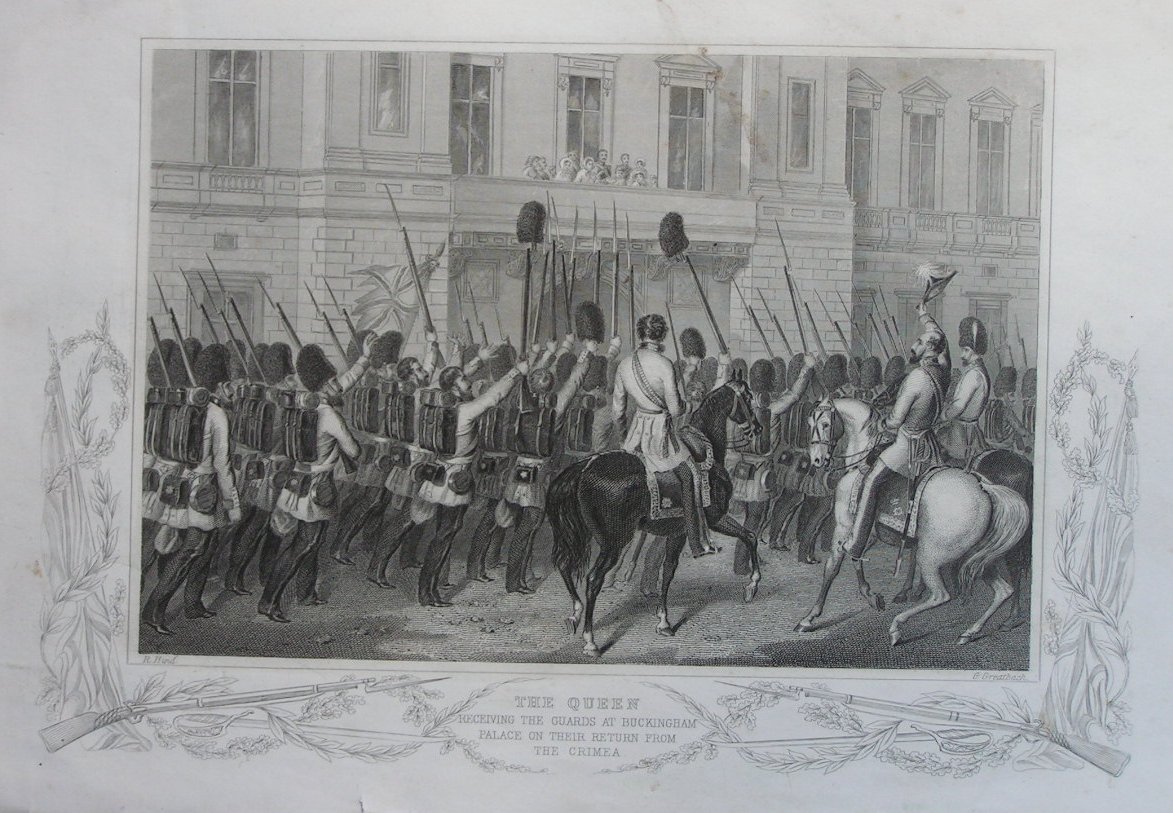 Print - The Queen Receiving the Guards at Buckingham Palace on their Return from the Crimea. - Greatbach